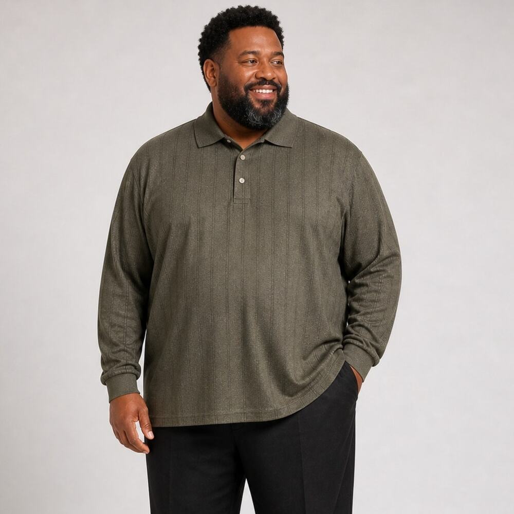 Van Heusen Jaspe Polo Shirt Long Sleeve Textured Classic Fit Size 3XL NWT